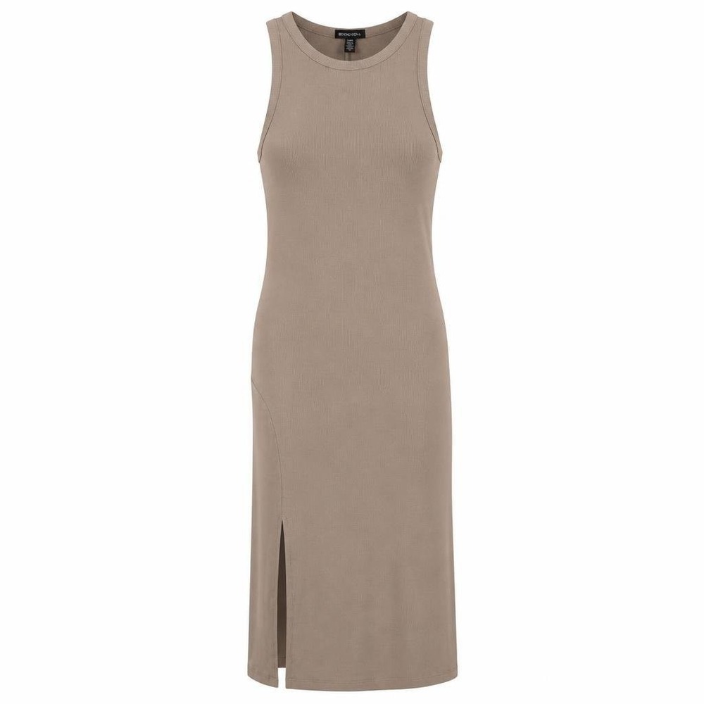 Beyond Yoga Dress Womens L Brown Midi Ease Into It Tank Ribbed Side Slit Tech